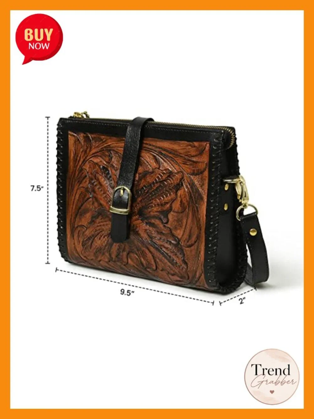 Genuine Leather Crossbody Bag for Women Sling Purse Satchel Hand-tooled Floral